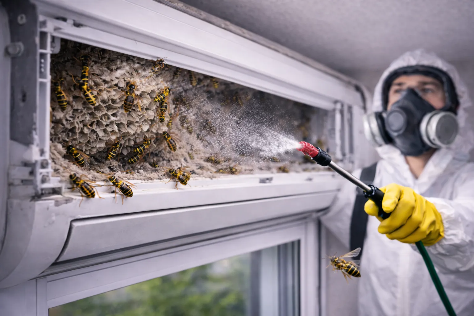 קן צרעות בארגז תריס